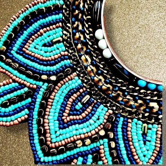 2 Pc Vintage Handmade Beaded Boho Bib Necklace and Bracelet Set - Picture 3 of 5